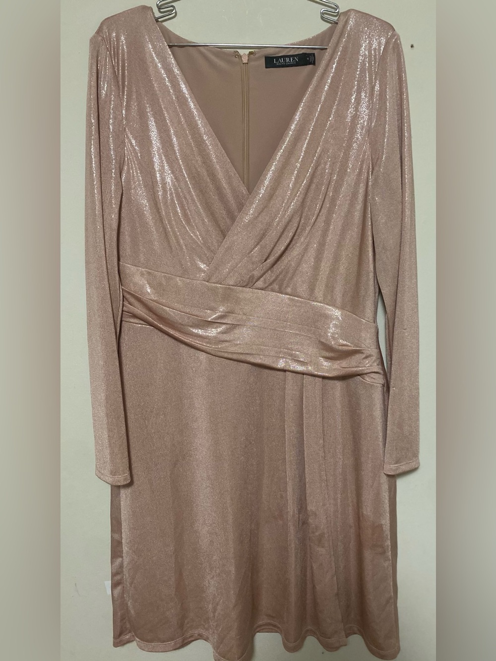 Ralph Lauren Rose Gold Metallic Long-Sleeve Wrap Dress